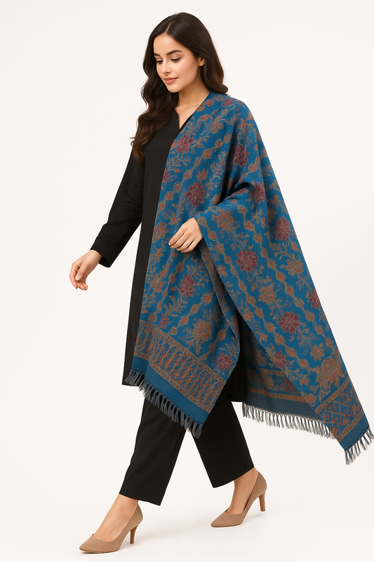 Elegant Blue Karandi Embroidered Floral Heritage Design