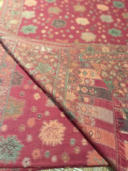 Pink Kani Pashmina Shawl – Floral Heritage Weave