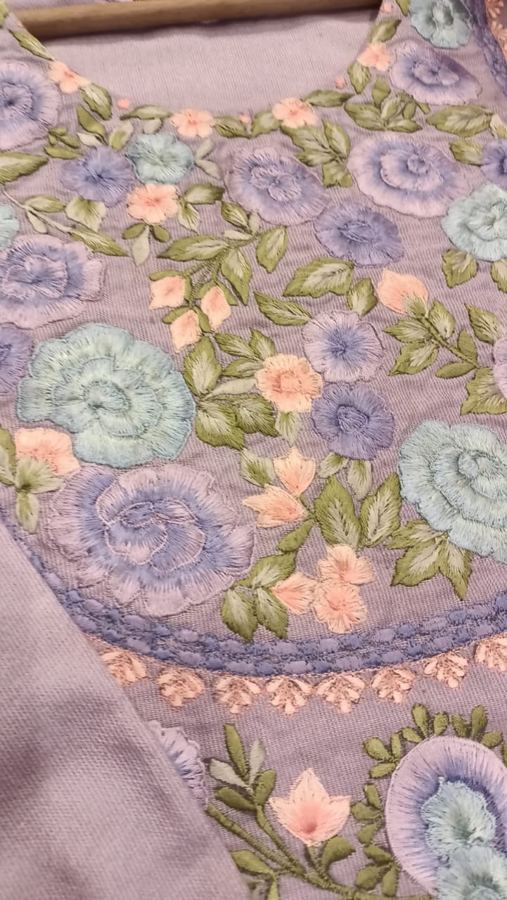 Embroidered Cotton Salwar Kameez Set | Machine Embroidery Neckline & Sleeves