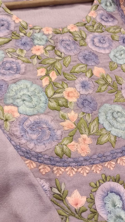 Embroidered Cotton Salwar Kameez Set | Machine Embroidery Neckline & Sleeves