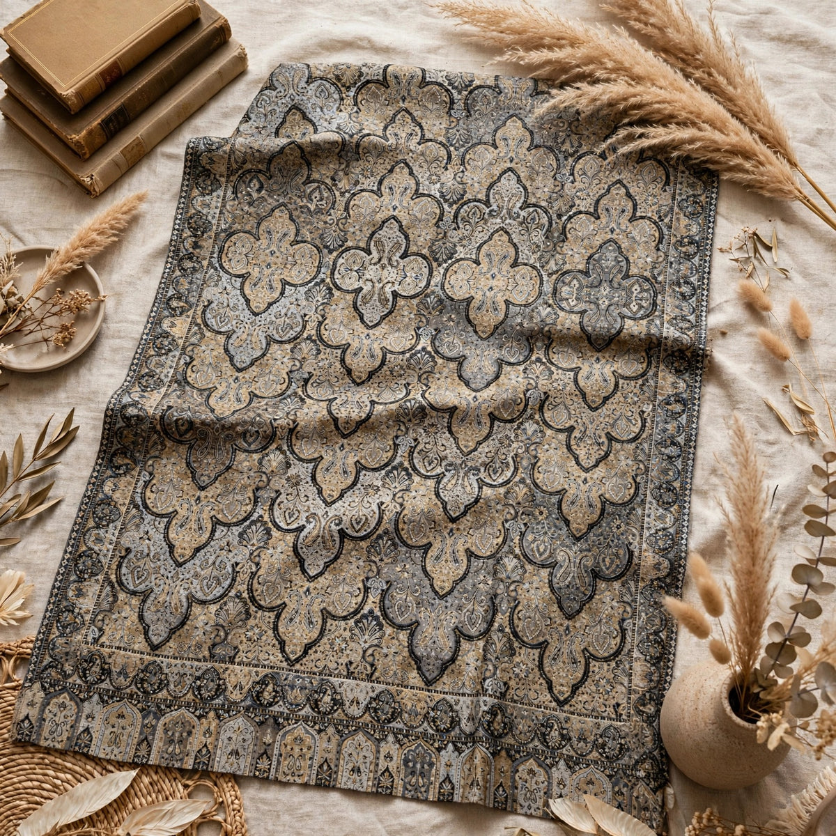 Luxury Black Gold Kani Silk Pashmina Shawl with Zari | Handmade Kashmiri Jama Shawl