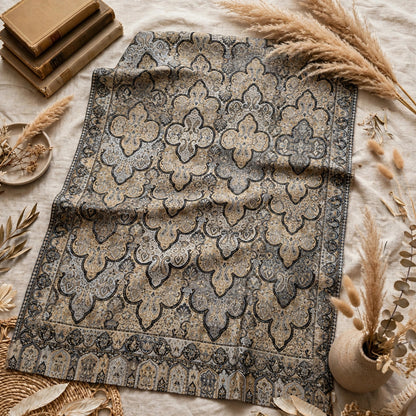 Luxury Black Gold Kani Silk Pashmina Shawl with Zari | Handmade Kashmiri Jama Shawl