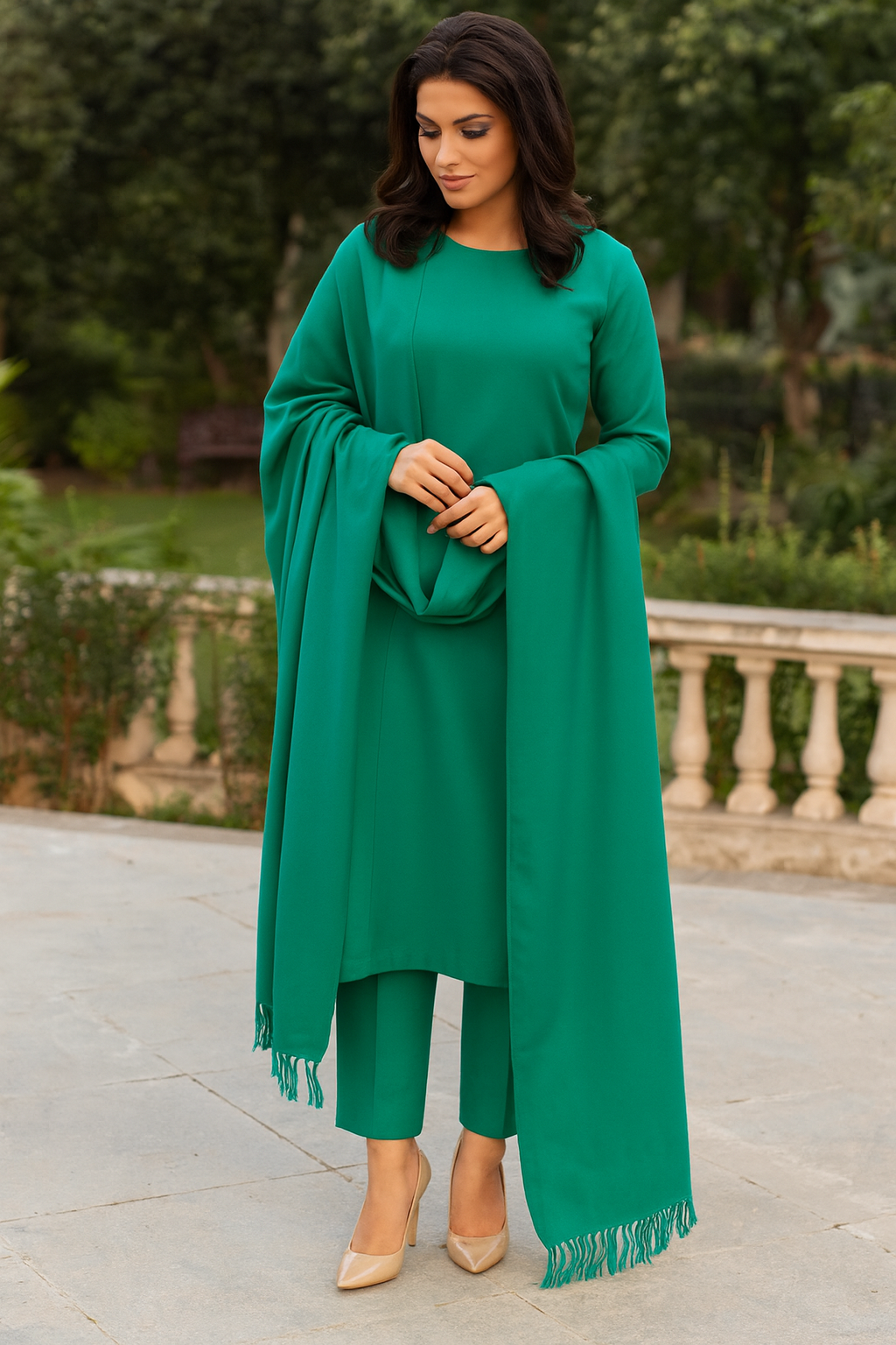 Solid emerald green color.