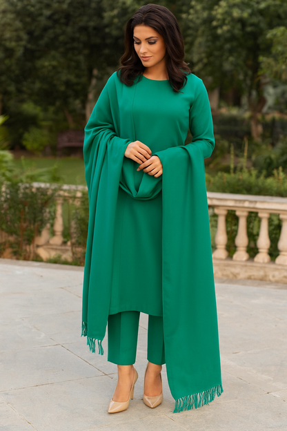 Solid emerald green color.