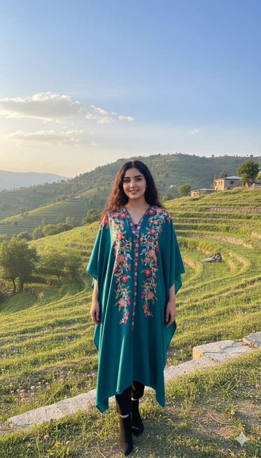 The Floral Embroidered Pashmina Kaftan