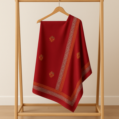Red Pashmina Block Print Shawl