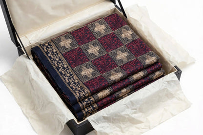 Navy Blue Burgundy Checkered Pashmina Shawl