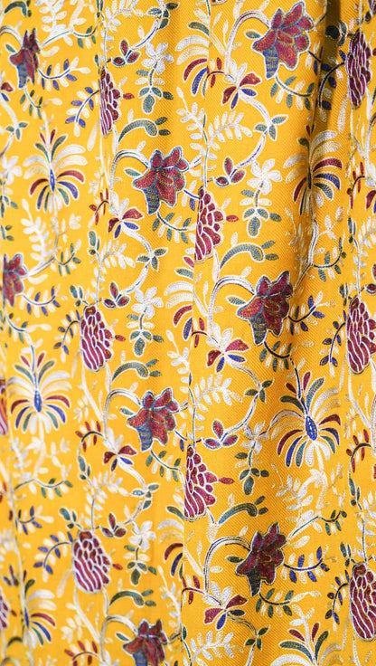 Mustard Pashmina Shawl with Traditional Kalamkar Embroidery