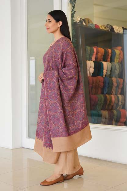 Traditional Motif with Beige Border pashmina shawl