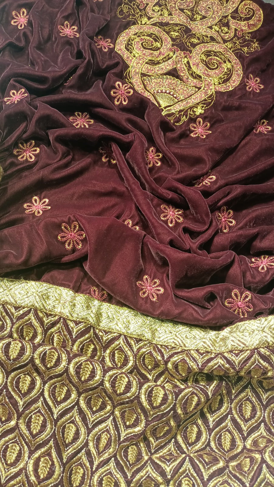 Velvet embroidered shawl