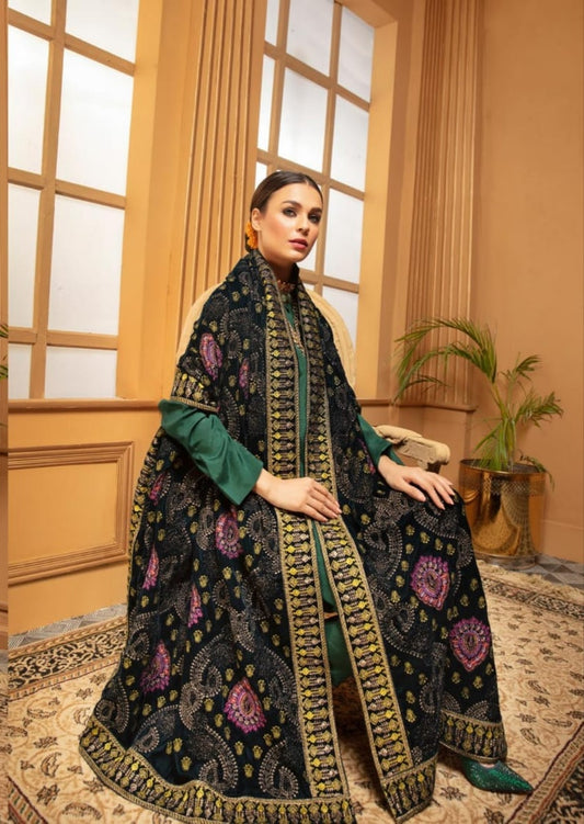 Velvet embroidered shawl