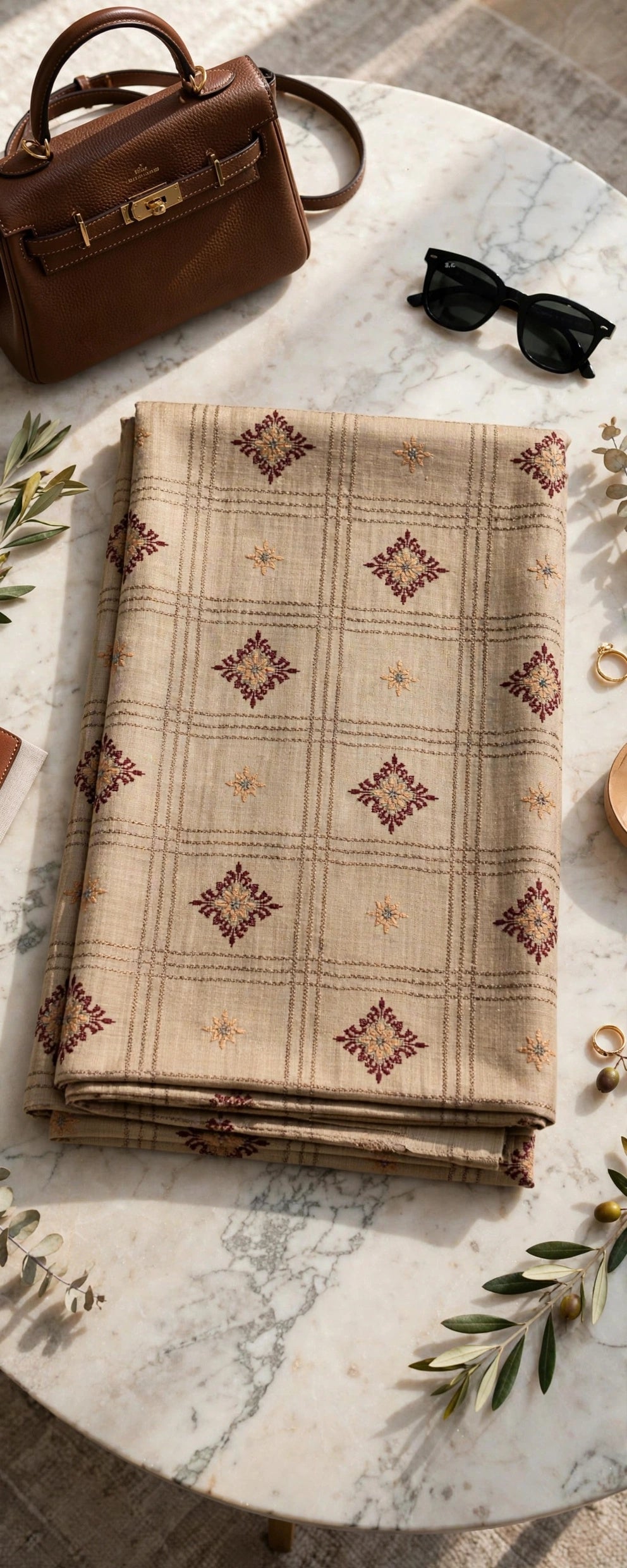 Noor Embroidered Beige Pashmina Shawl