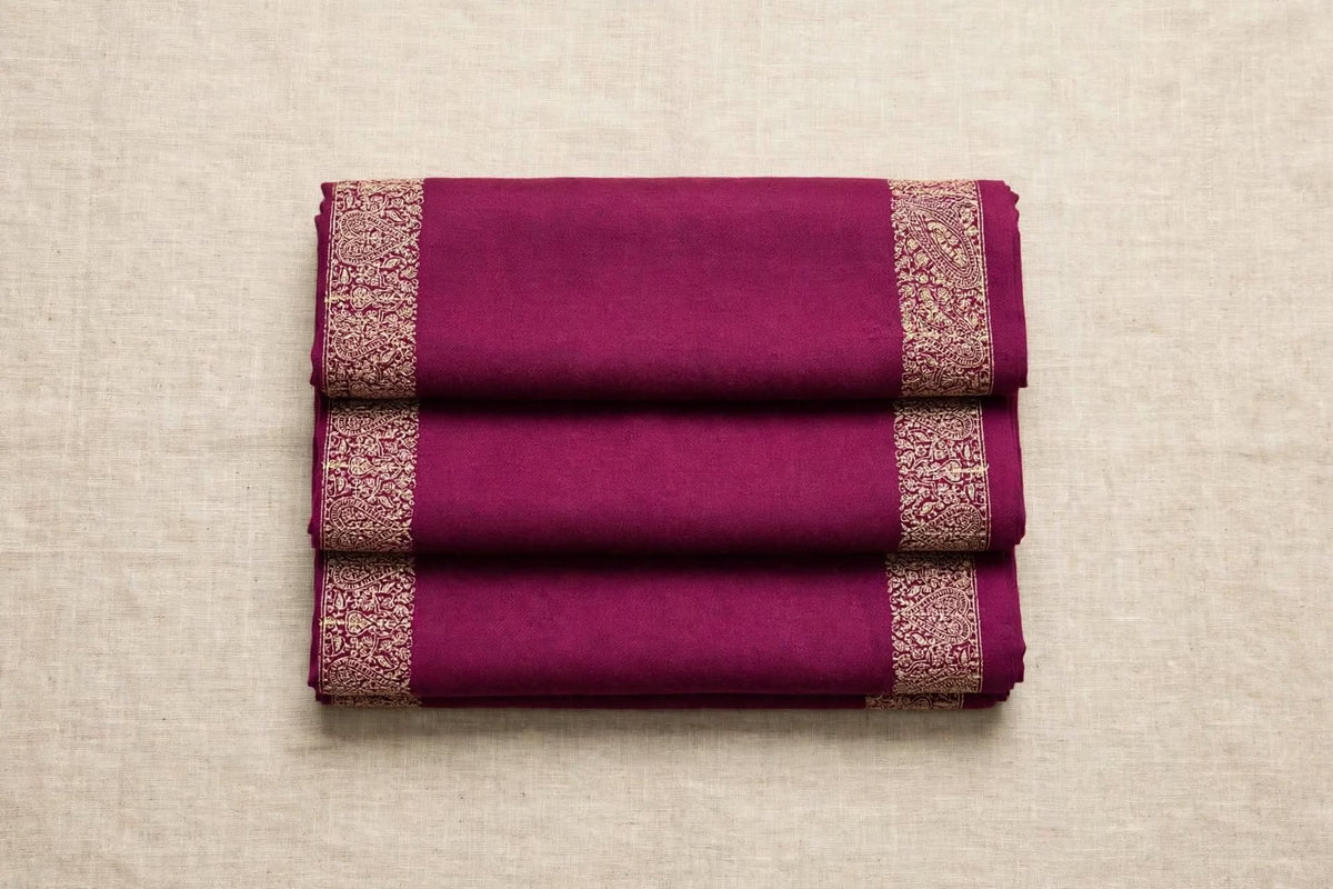 Plum Pashmina Shawl - Gold Embroidered Border - Formal Wrap