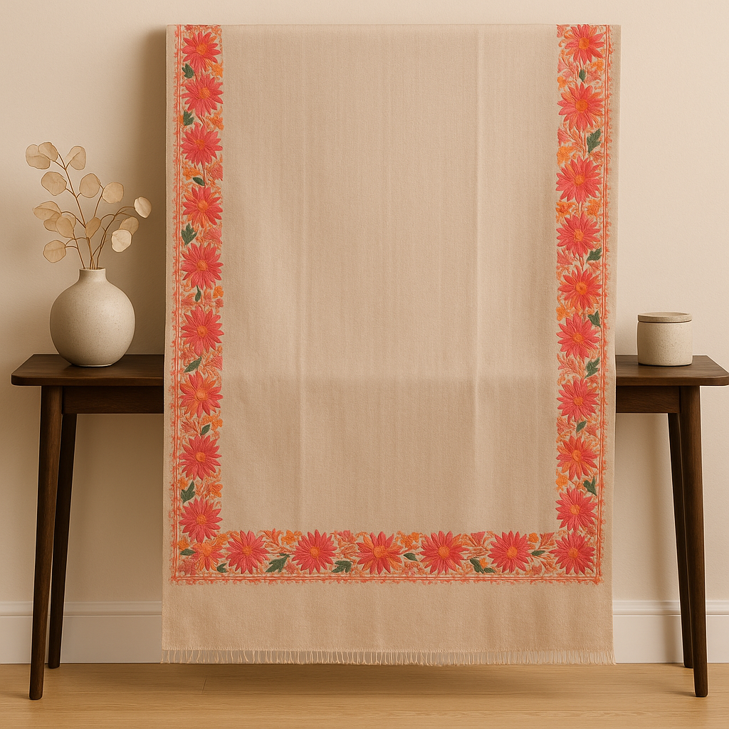 Luxury Pashmina Shawl  Four-Sided Floral Embroidery