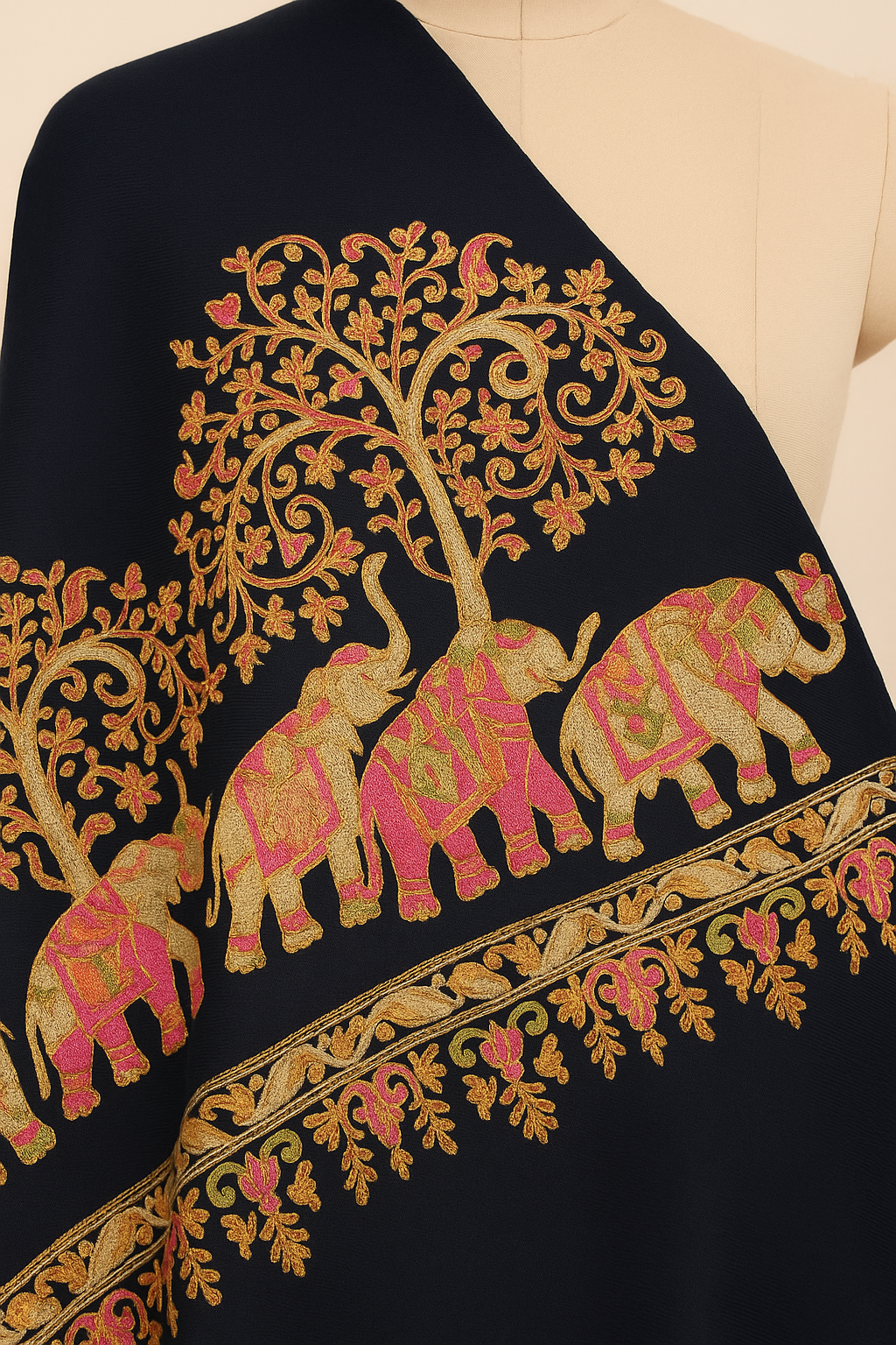 Majestic Elephant Embroidery Pashmina Shawl