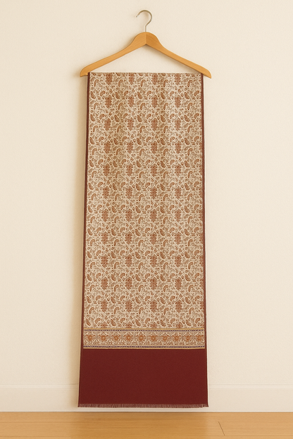 Maroon & Beige Traditional Pashmina Shawl – Floral & Paisley Grandeur
