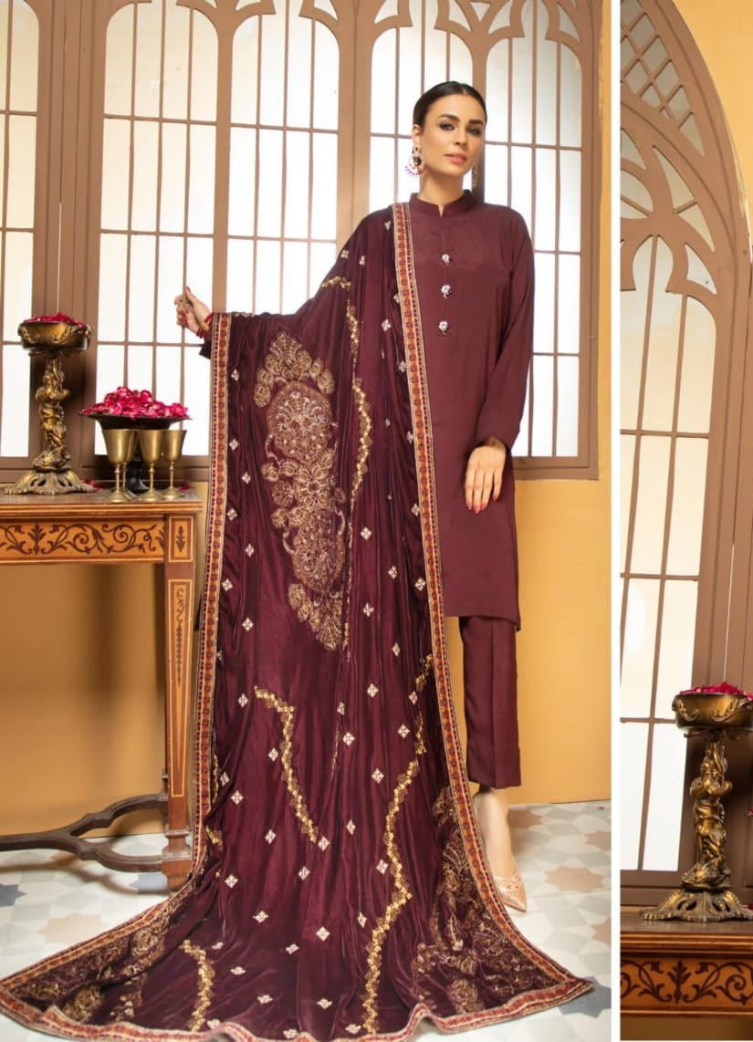 Velvet embroidered shawl