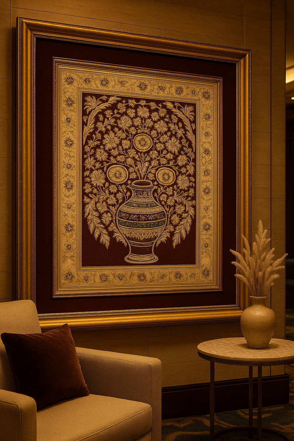 Zardozi Aar Embroidered Wall Hanging. Luxurious Floral Art