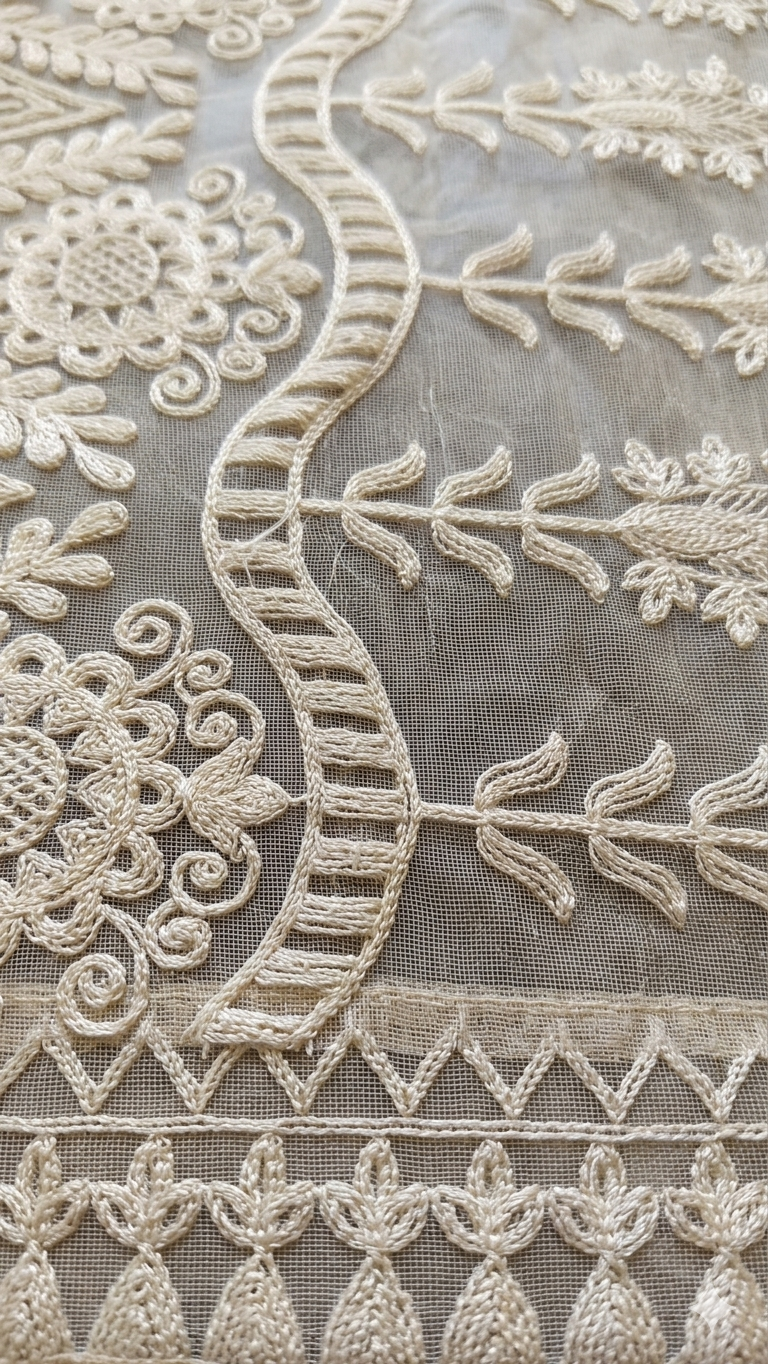 Beige Scalloped Soft Net Embroidered Dupatta