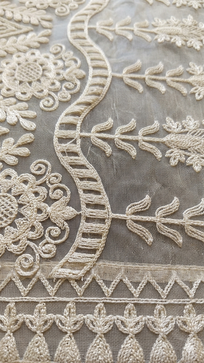 Beige Scalloped Soft Net Embroidered Dupatta