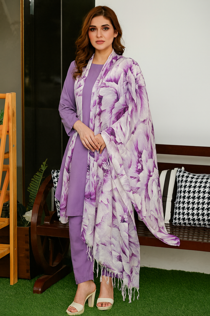 Elegant Purple Floral Pashmina Shawl