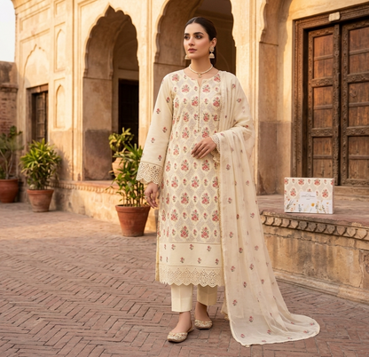 Ivory Elegance Floral Embroidered