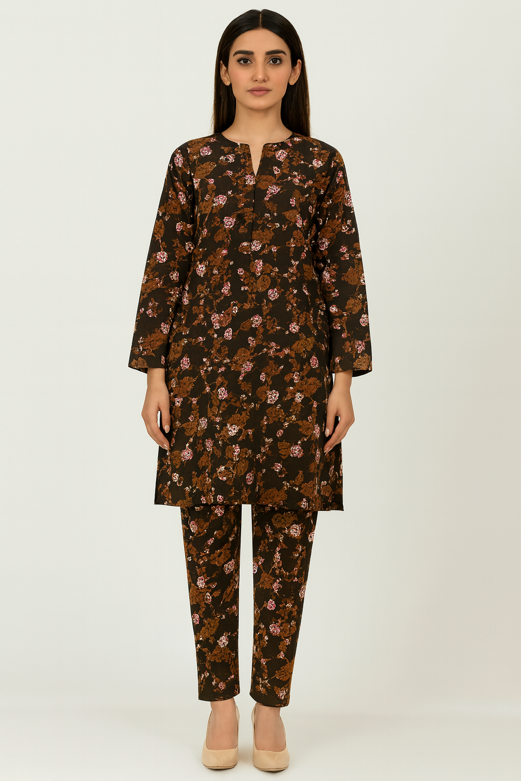 Unstitched Lilen Fabric. Dark Floral Print