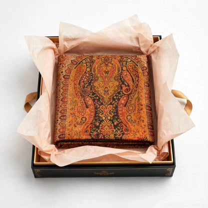 Heritage Jama Silk Zari Shawl Rust Orange & Gold Paisley Work