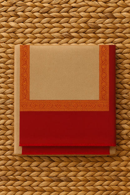 Luxury Pashmina Shawl with Red Contrast Border & Beige Center