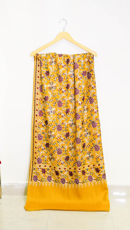 Mustard Pashmina Shawl with Traditional Kalamkar Embroidery