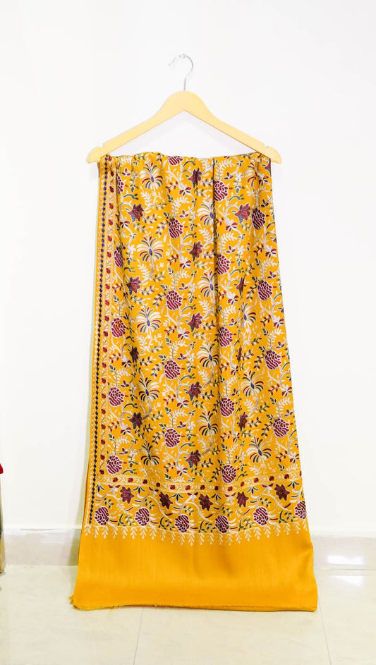 Mustard Pashmina Shawl with Traditional Kalamkar Embroidery