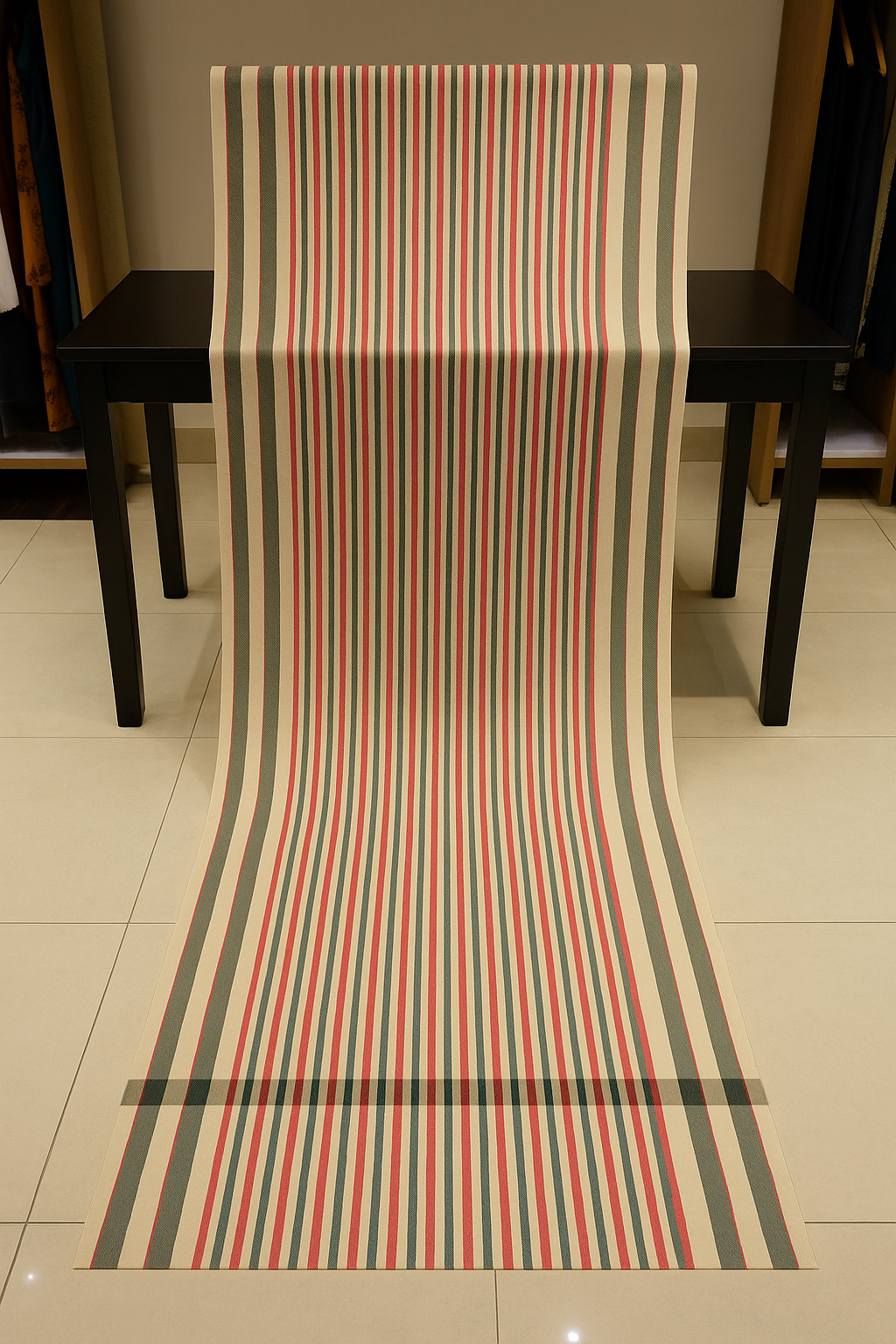 Classic Striped Printed Pashmina Shawl Red & Green on Beige