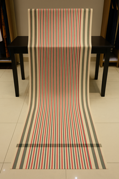 Classic Striped Printed Pashmina Shawl Red & Green on Beige