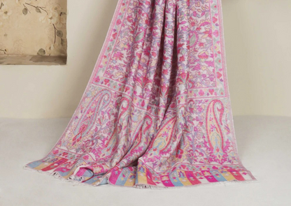 Elegant Pink Floral Kani Pashmina Shawl – Full Size