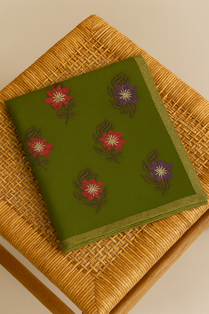 Embroidered Pashmina Shawl  Olive Green Elegance