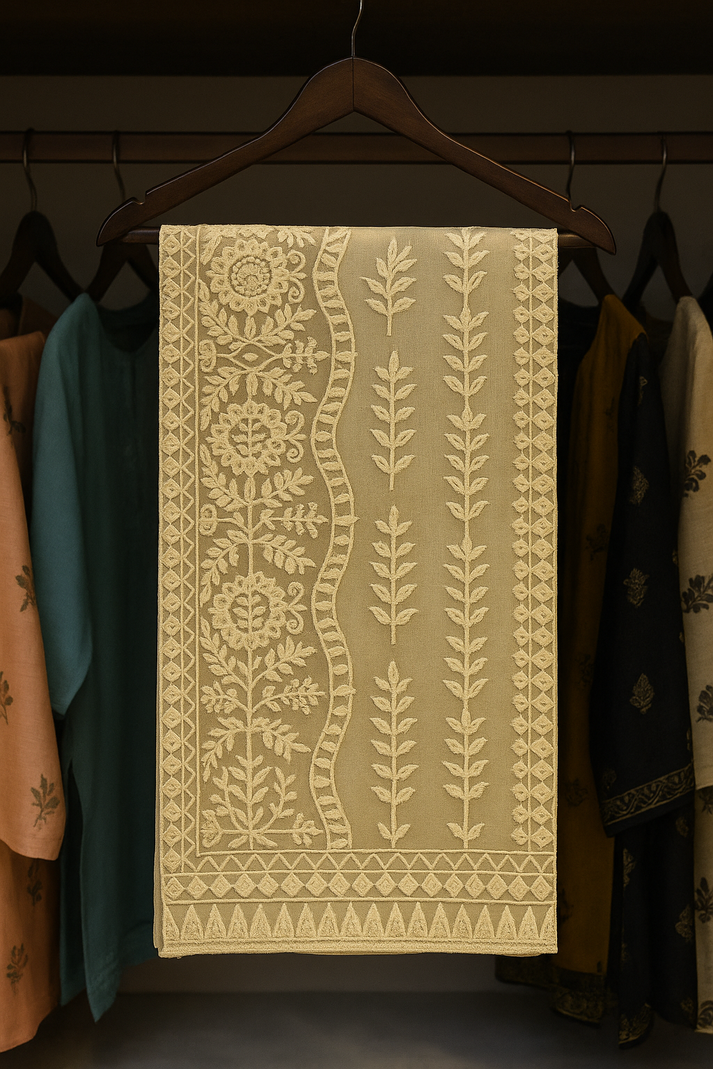 Organza Aari Embroidery Dupatta