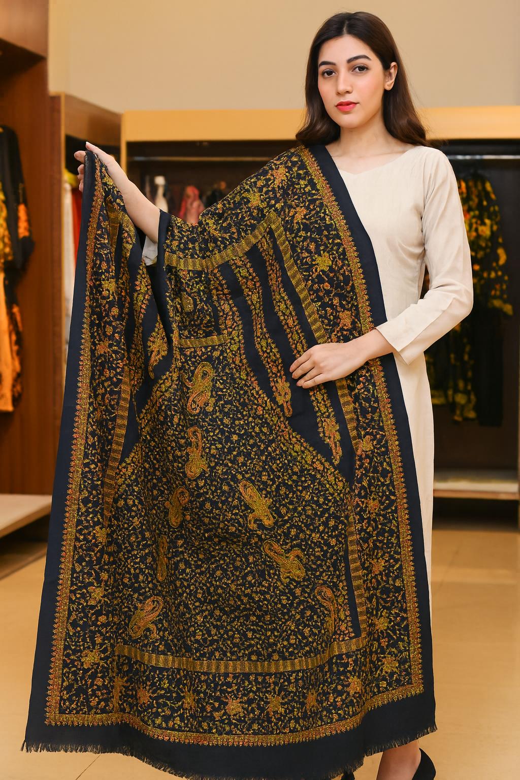 Needle embroidery pashmina shawl
