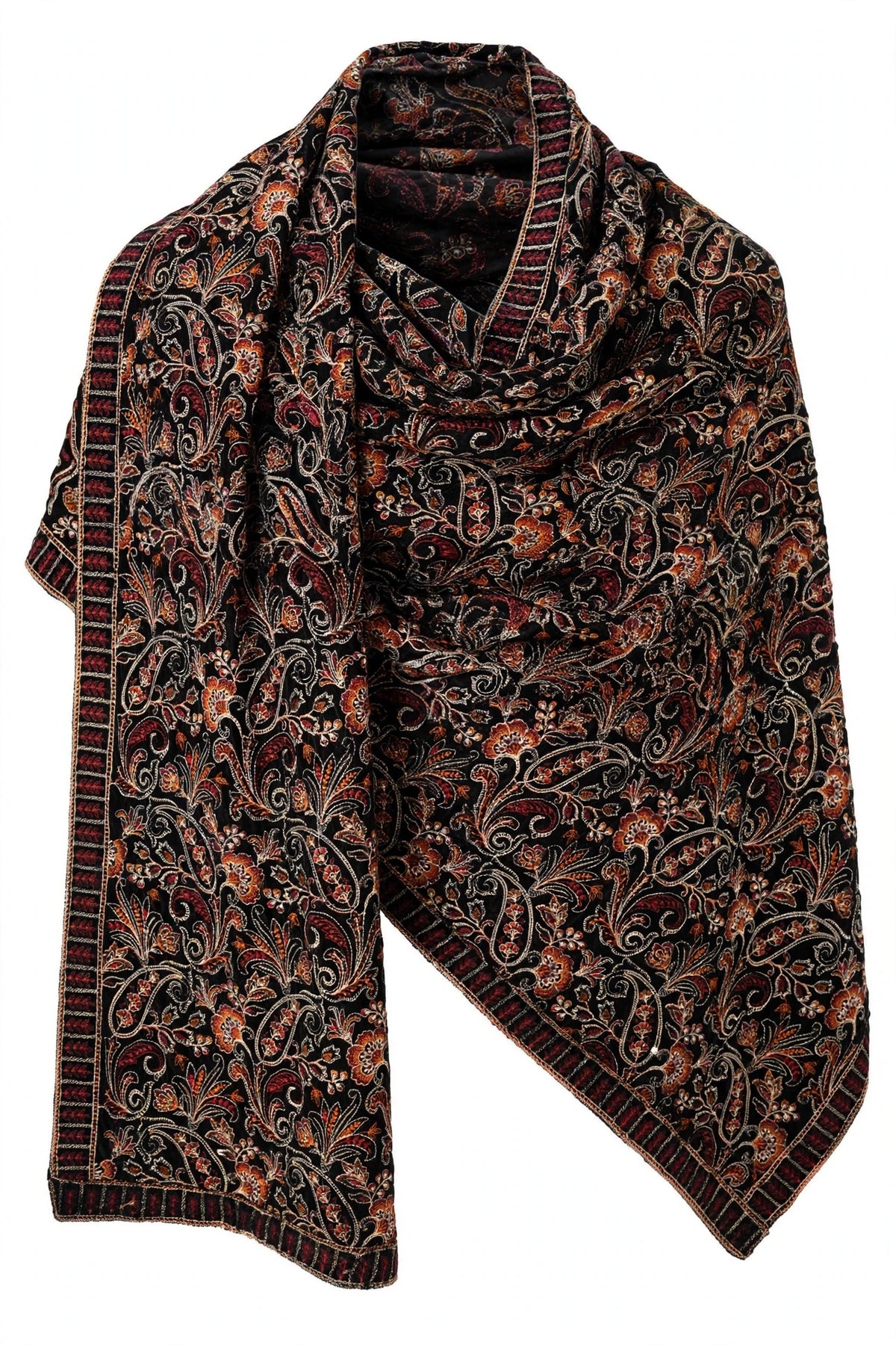 Black Luxe Embroidered Velvet Shawl Full Paisley Bareeze Work Winter Formal Shawl