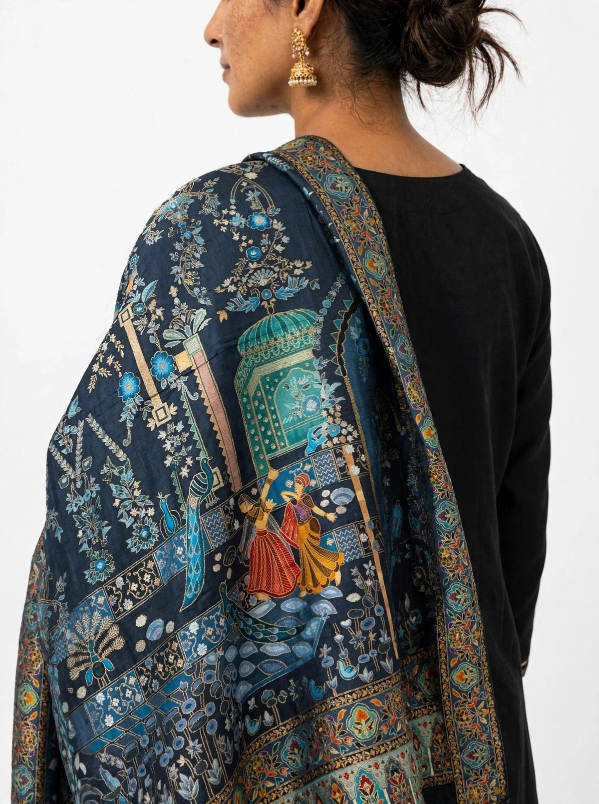 Teal Blue Mughal Darbar Minakari Shawl - Premium Kaani Pashmina Shawl