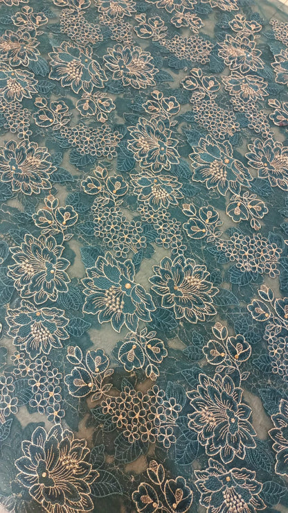 Teal Elegance: Laser-Cut Embroidered Shirt & Chiffon Dupatta Set