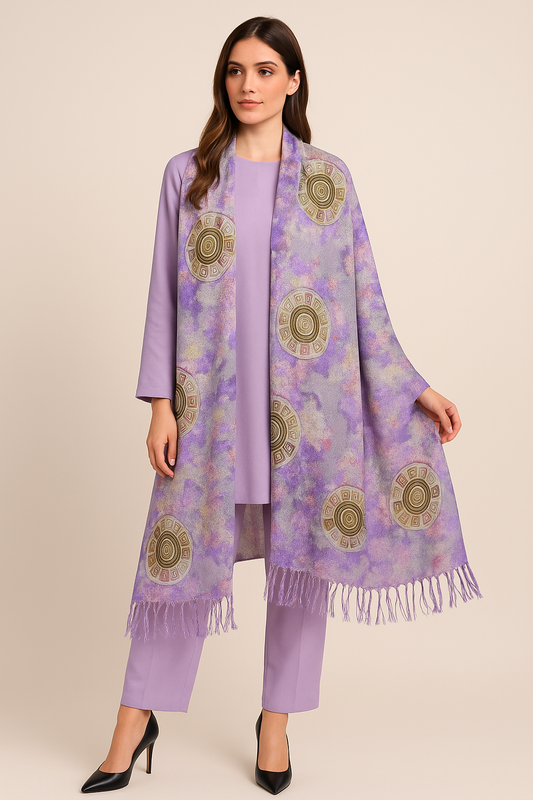Printed Pashmina Shawl  Lavender Aura Mandala Design