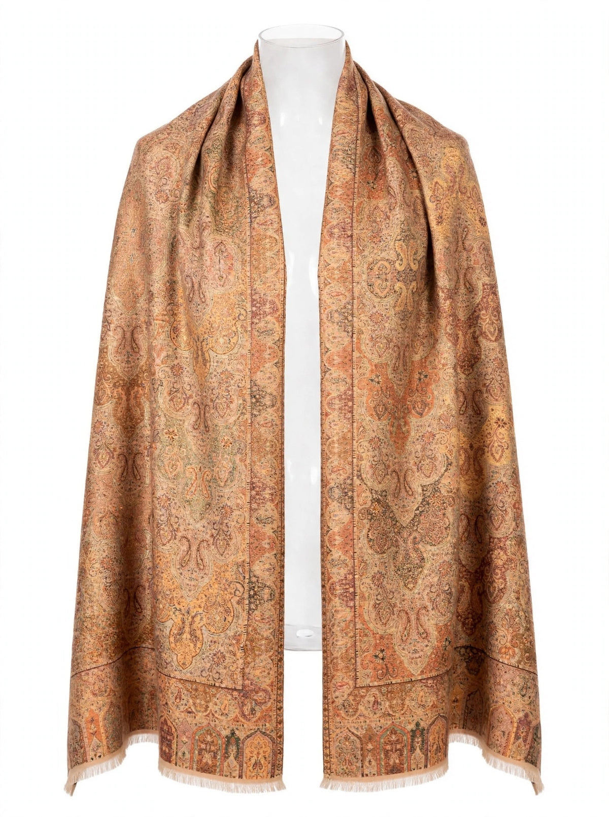 Reversible Kani Silk Zari Shawl - Beige Gold Paisley Pashmina Wrap