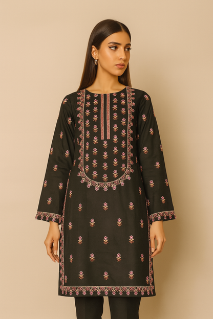 2PC Unstitched Embroidered Lawn Suit – Black & Magenta