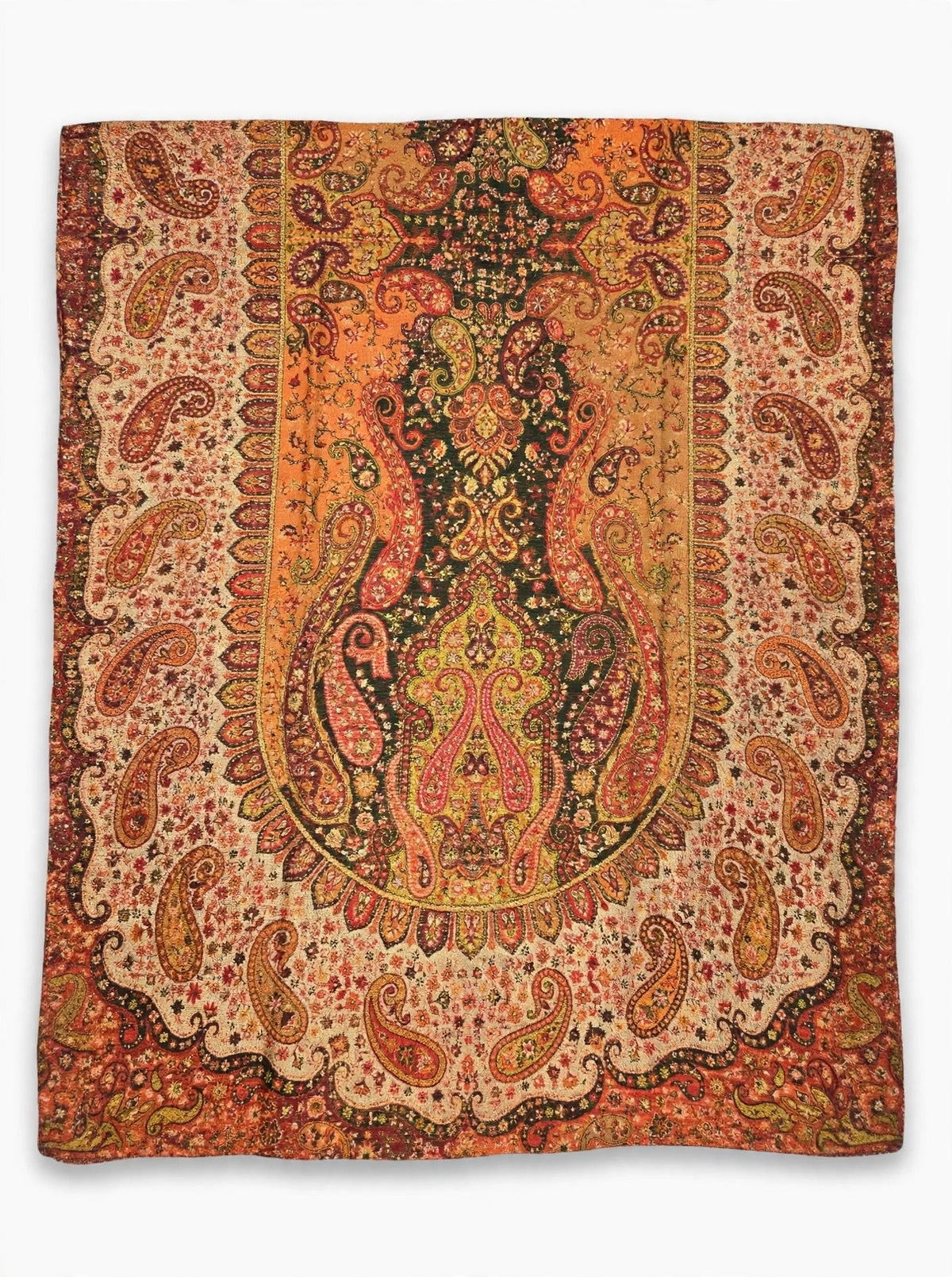 Heritage Jama Silk Zari Shawl Rust Orange & Gold Paisley Work