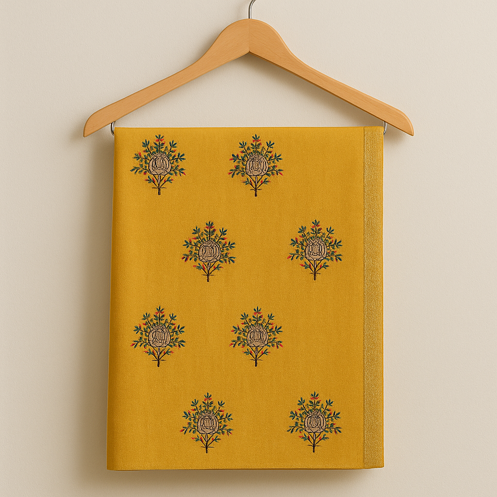 Mustard Yellow Embroidered Pashmina Shawl