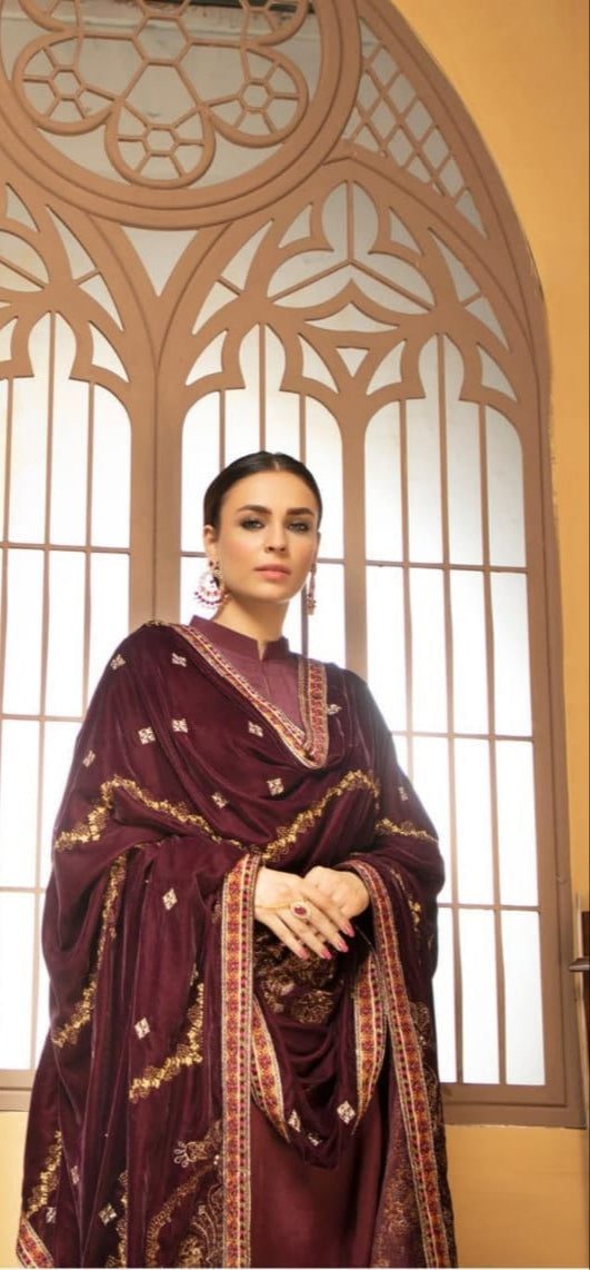 Velvet embroidered shawl