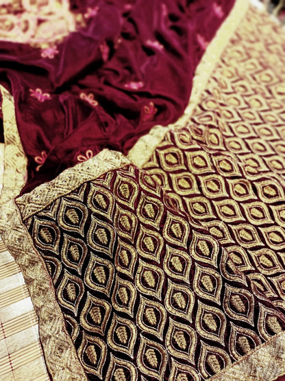 Velvet embroidered shawl