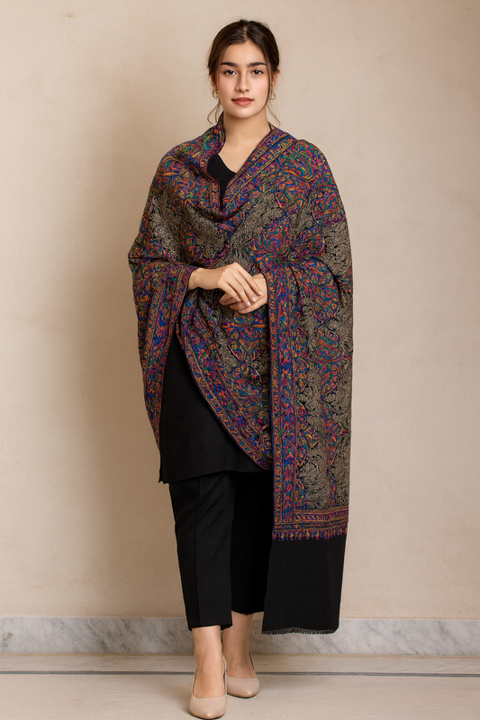 Luxury Multicolor Embroidered Pashmina Shawl
