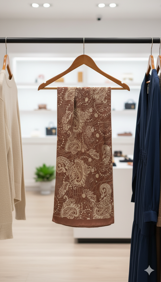 Classic Paisley Print Silky Brown Stole