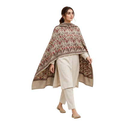 Beige Pashmina Papier Mâché Embroidered Shawl
